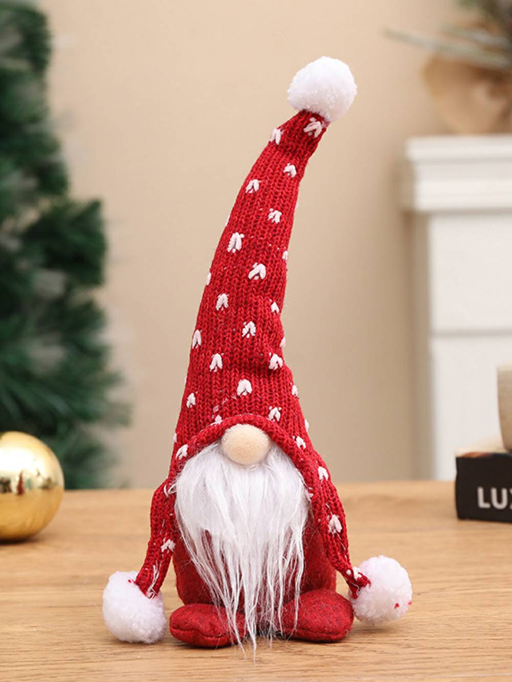 Muñeco Rudolph con pompón y barba blanca, elfo de peluche navideño