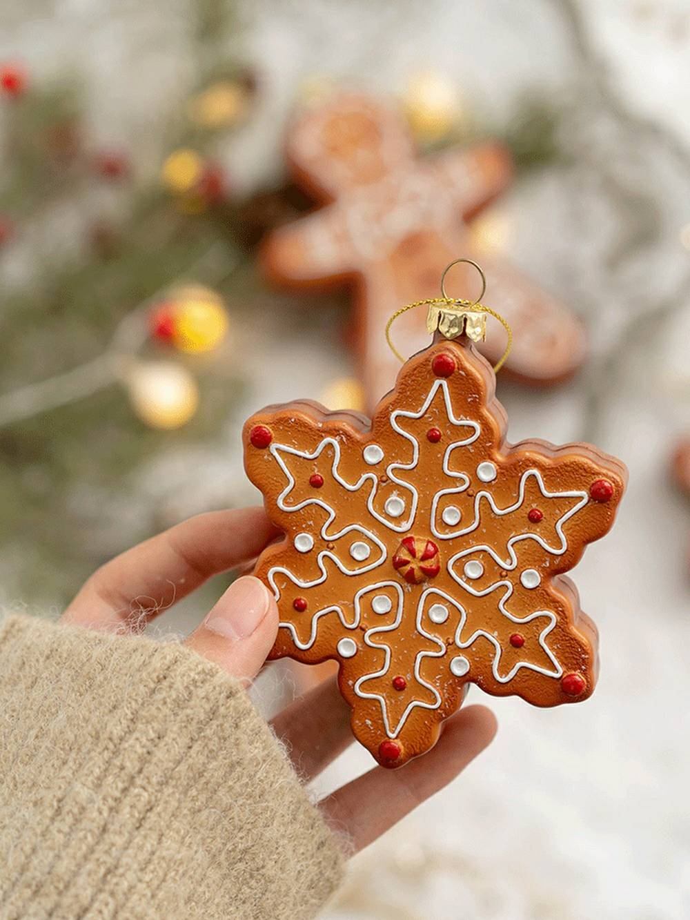 Hëlzent Gingerbread Man - Snowflake Reindeer Chrëschtdag Dekoratioun