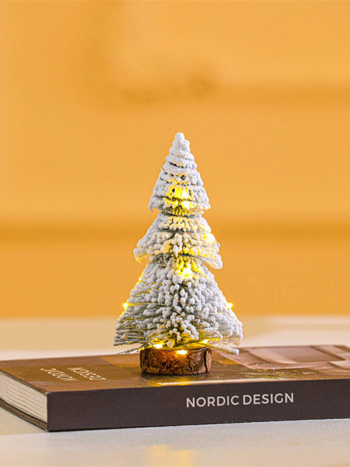 Mini-Kiefernbaum-Lichtturm, Samt-Schneeflocken-Weihnachtsdekoration