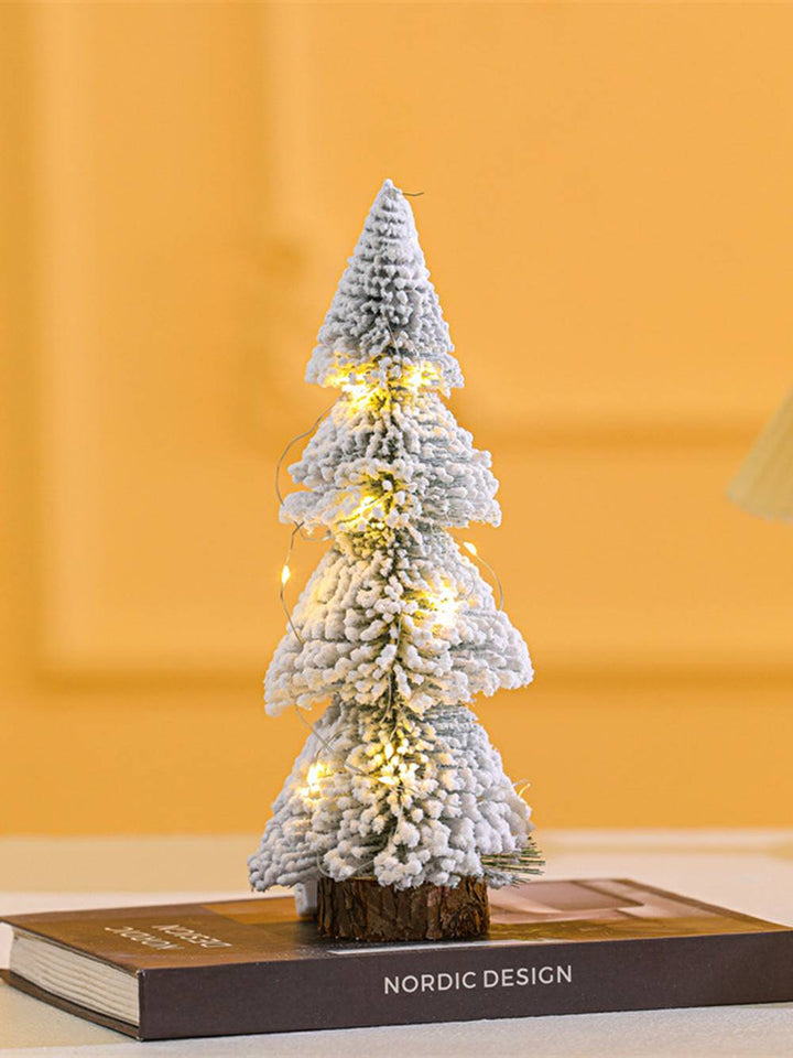 Mini Pinien Tree Light Tower Velvet Snowflake Chrëschtdag Dekoratioun