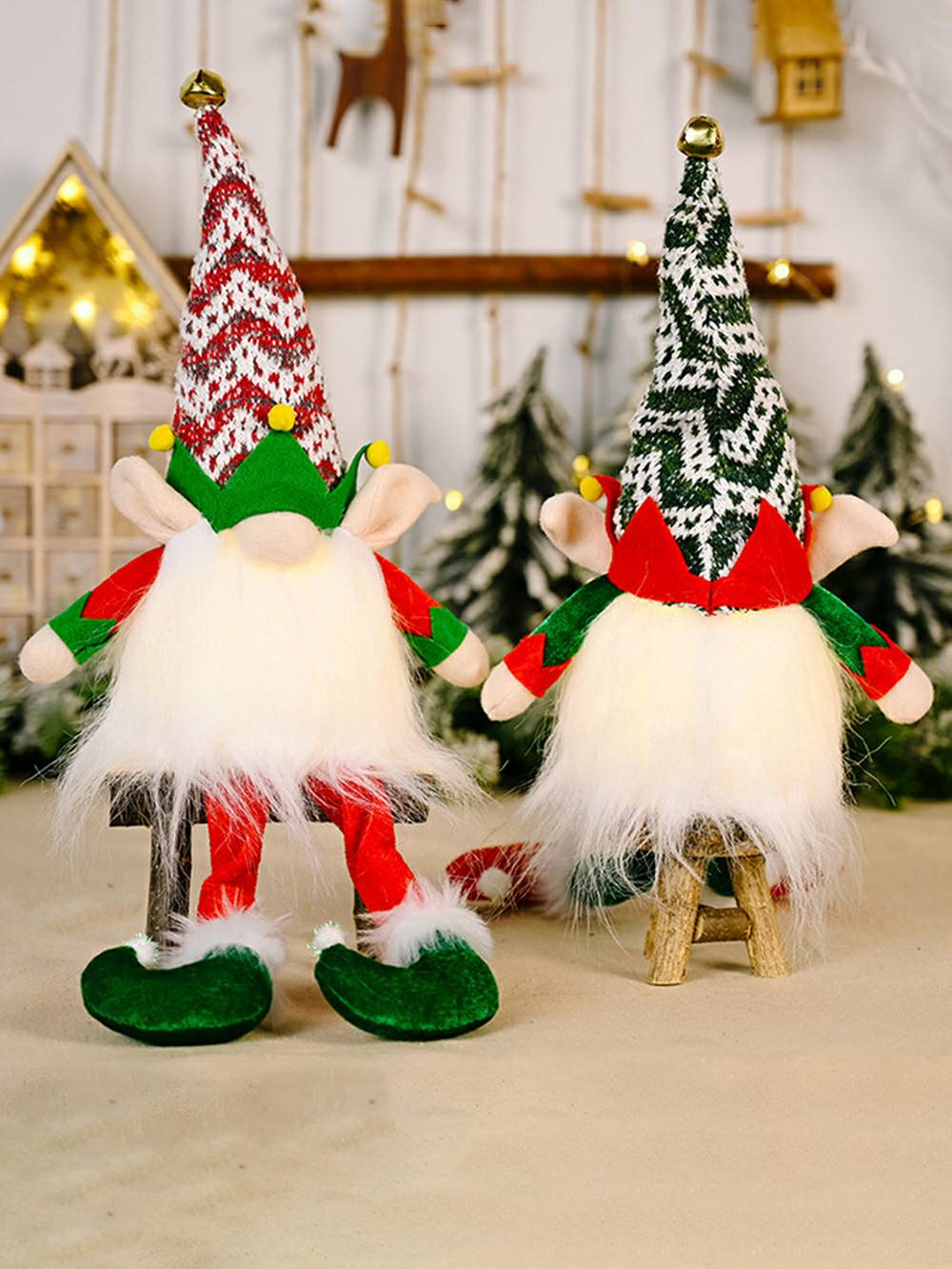 Muñeco navideño de gnomo Rudolph de pierna larga de terciopelo