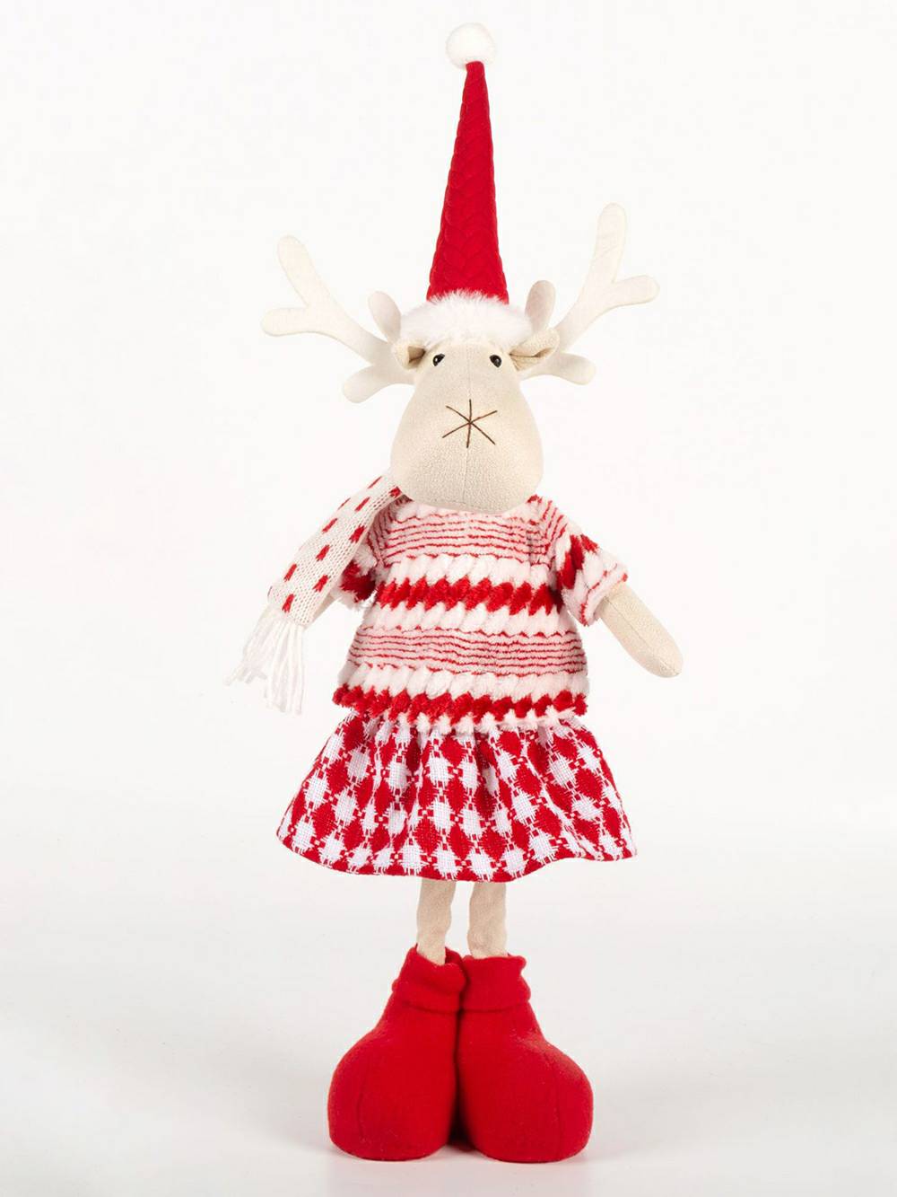 Vánoční červený plyšový elf sob a panenka Rudolfa sněhuláka