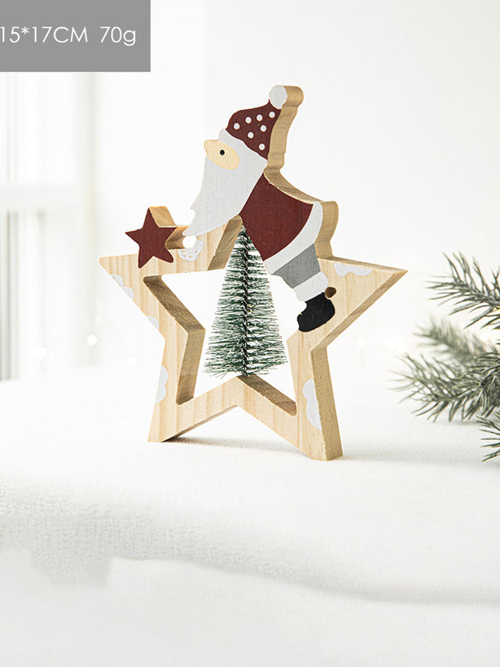 Santa Claus Wooden Five-Pointed Star Ornaments