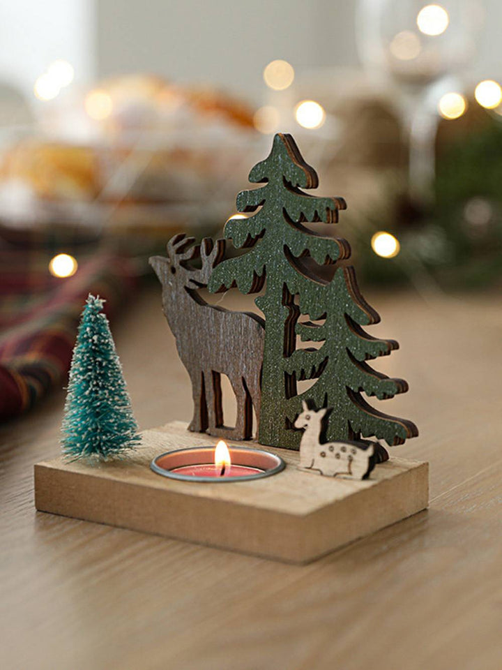 Portacandele con Babbo Natale e renna in stile nordico - Accento decorativo per cottage natalizio