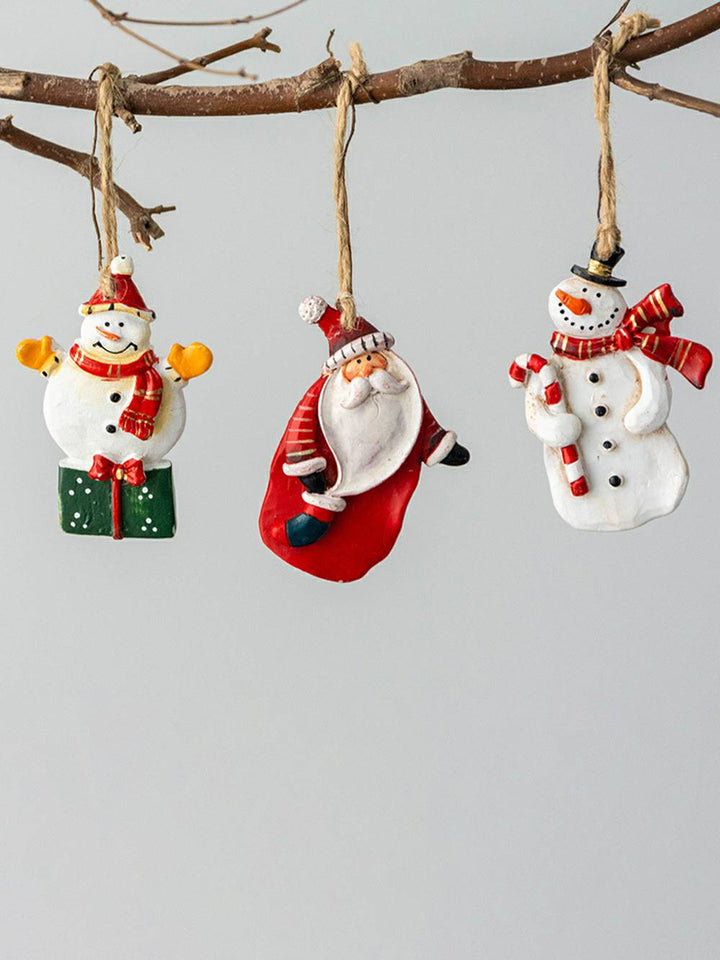Ornamento in resina artigianale vintage con pupazzo di neve di Babbo Natale
