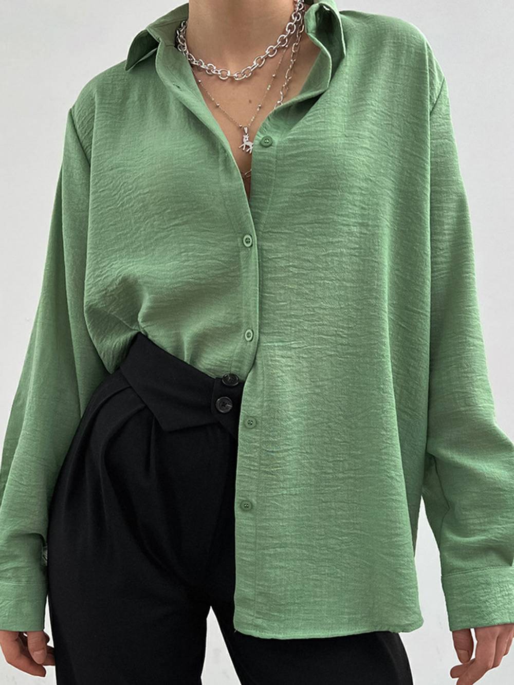Camisa feminina com gola lapela e manga comprida casual de alta qualidade