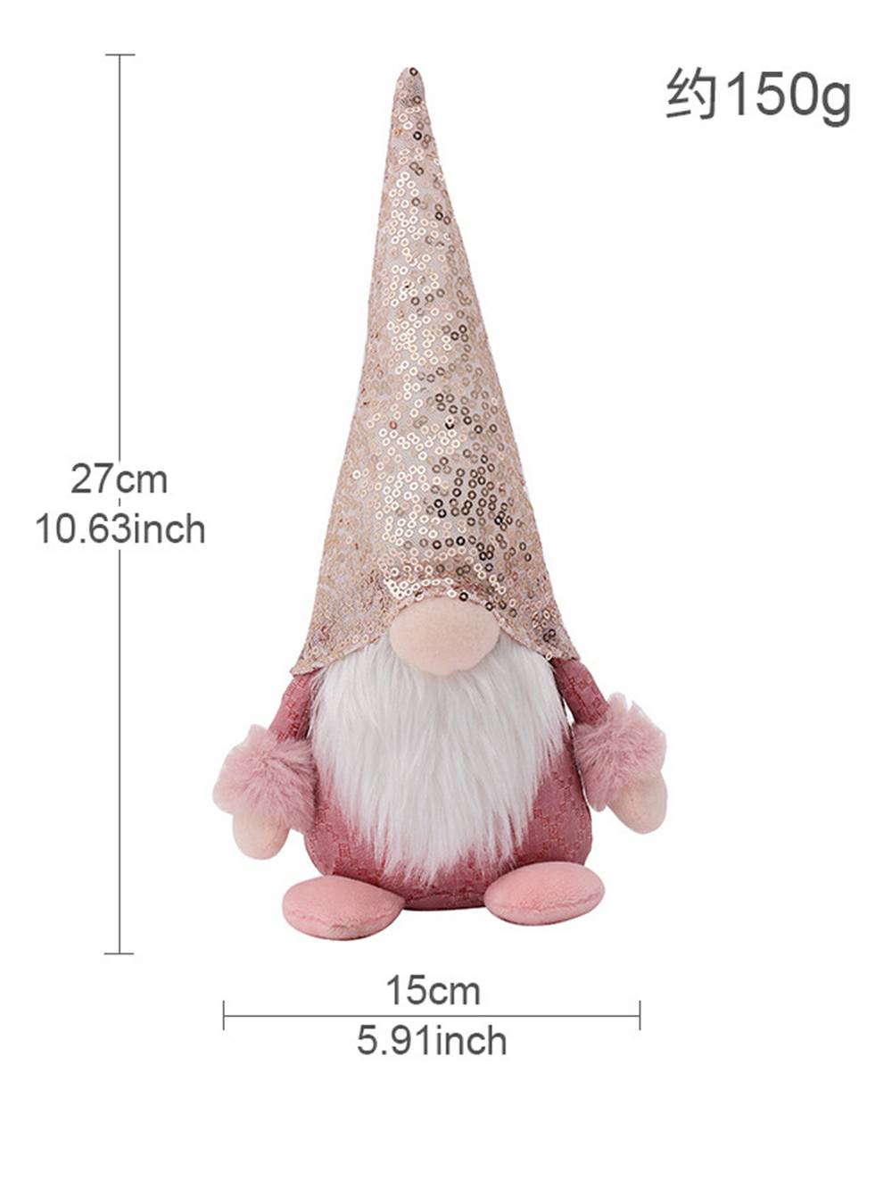 Christmas Plush Elf: Pink Beaded Rudolph Gnome Doll