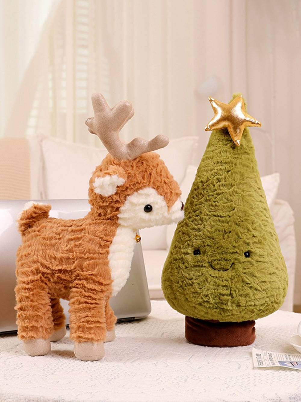 Cartoon Christmas Plysj Doll Bell Reindeer Toy