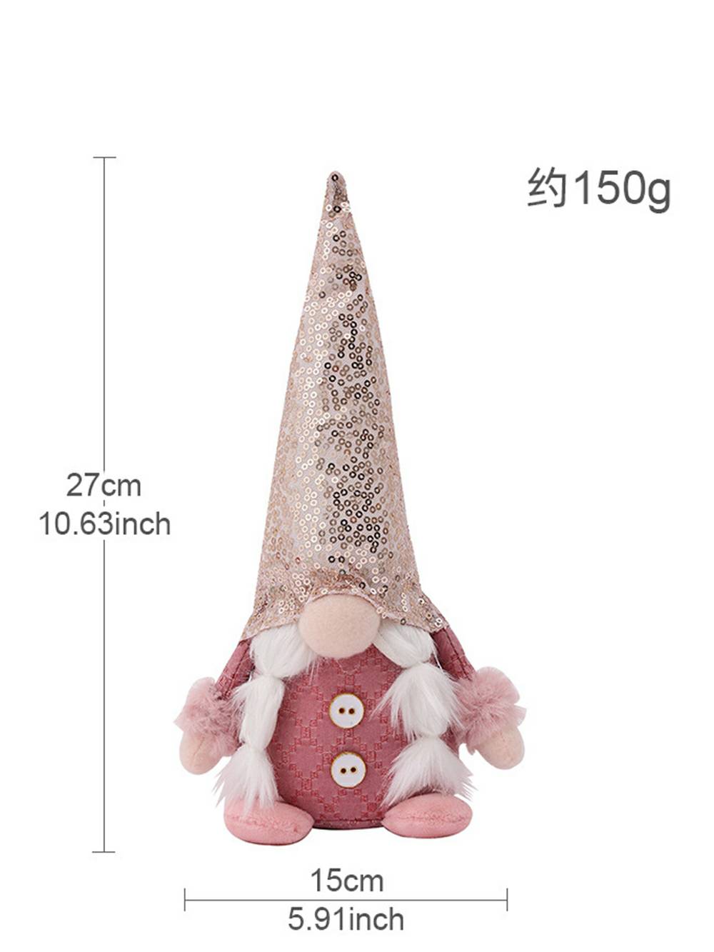 Christmas Plush Elf: Pink Beaded Rudolph Gnome Doll