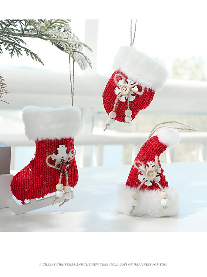 Chrëschtstrëmp a Plüsch Handschueschdekoratioun Ornament Set