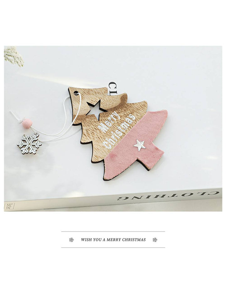 Pink Wooden Reindeer and Five-Pointed Star Hanging Ornament