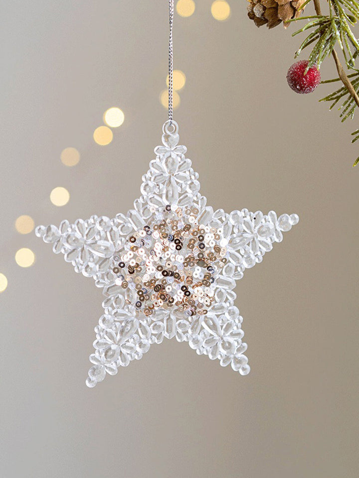 Colgante de decoración de árbol de Navidad con lentejuelas rosas adhesivas, estrella de cinco puntas