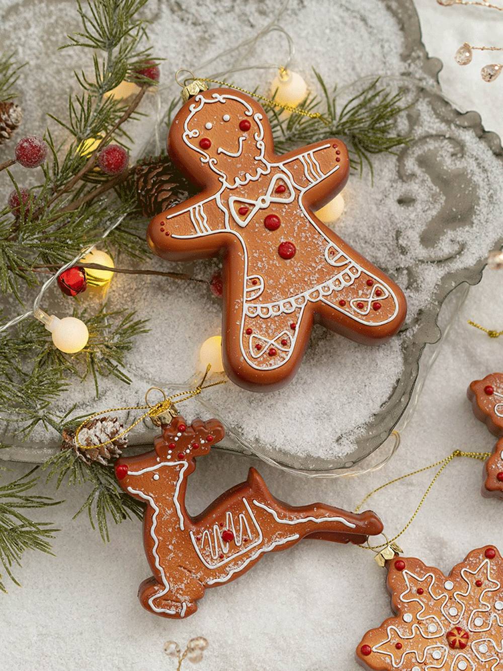 Wooden Gingerbread Man - Snowflake Reindeer Christmas Decoration