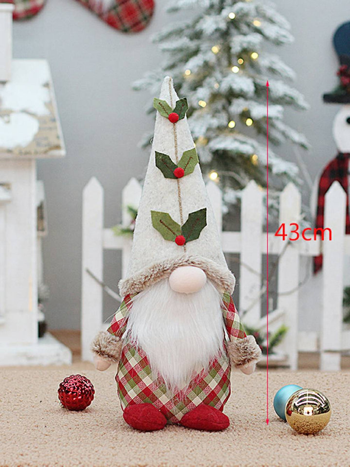 Muñecos de peluche de gnomo de árbol de Navidad a cuadros rojos con posturas sentadas y de pie