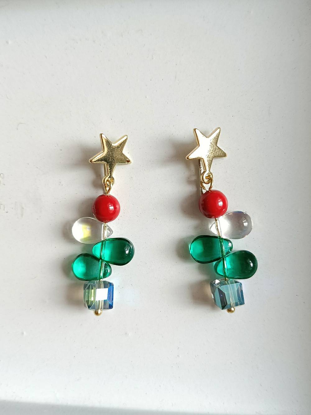 Boucles d'oreilles géométriques en cristal vert émeraude, jolies étoiles