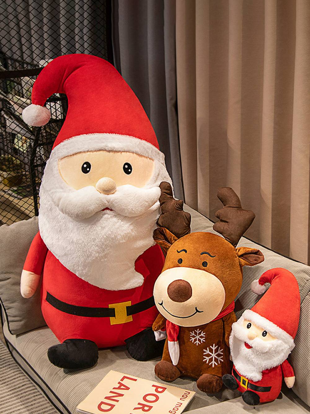 Bambola di peluche ricamata con renna, orsacchiotto di Natale, pupazzo di neve
