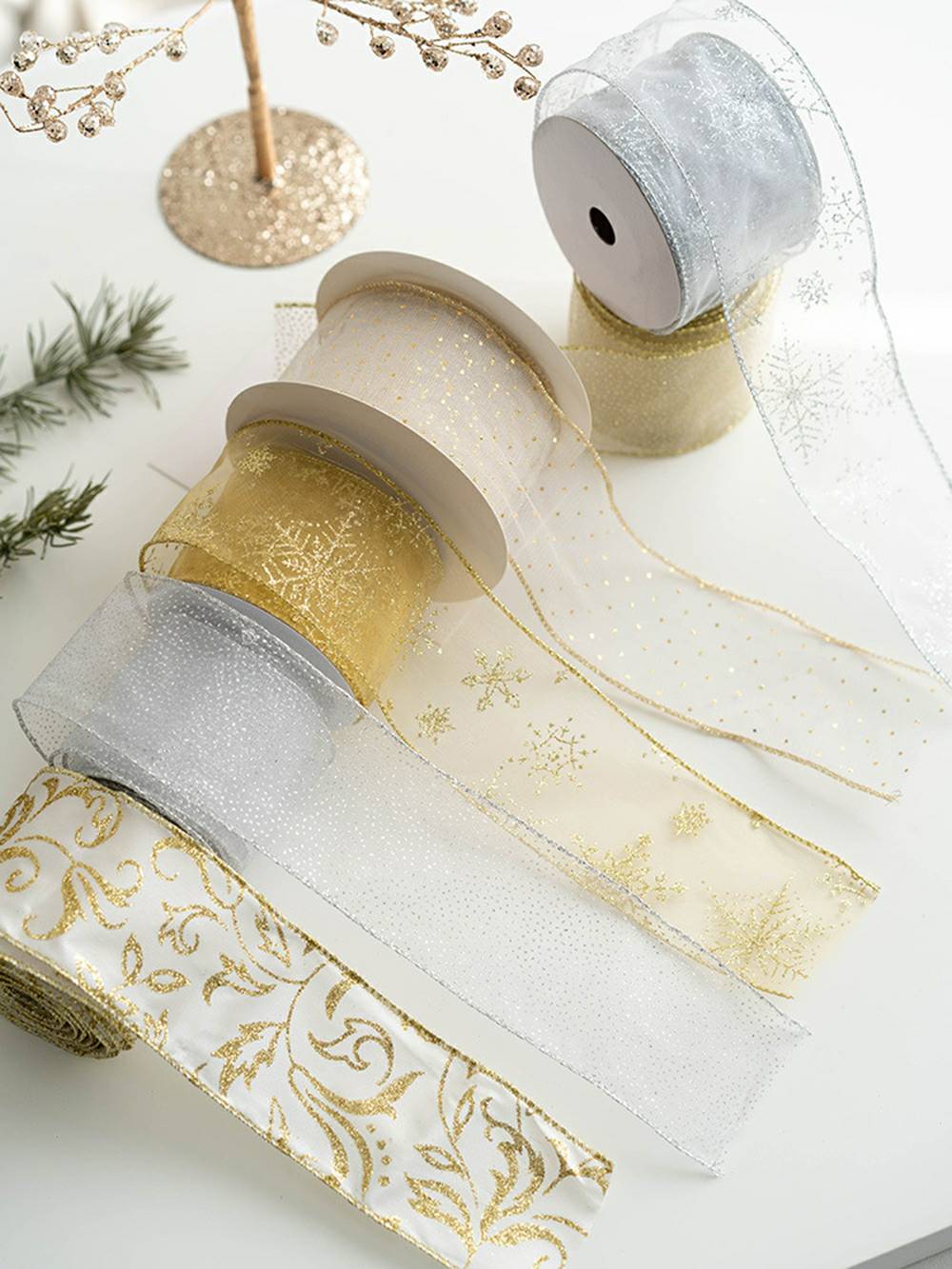 Fita de decoração de árvore de Natal, material de decoração de arco de neve DIY