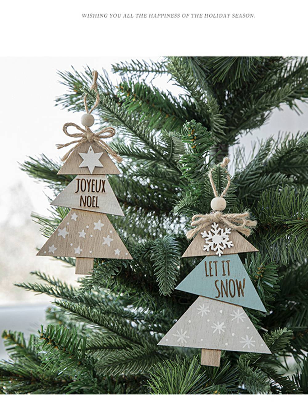 קישוטי עץ חג המולד מעץ - קישוטים לתפאורה
