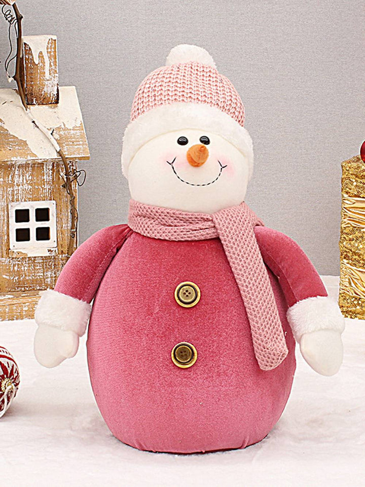 ピンク生地ニット帽雪だるまぬいぐるみクリスマスデコレーション