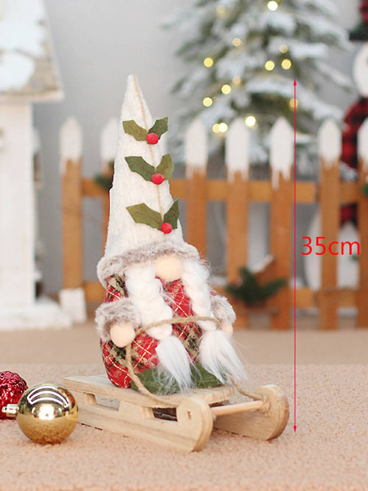 Rode geruite kerstboomkabouterpoppen met zit- en staande houdingen