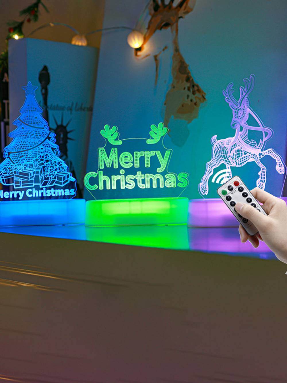 Veilleuse LED créative en forme de renne en acrylique - Décoration de Noël