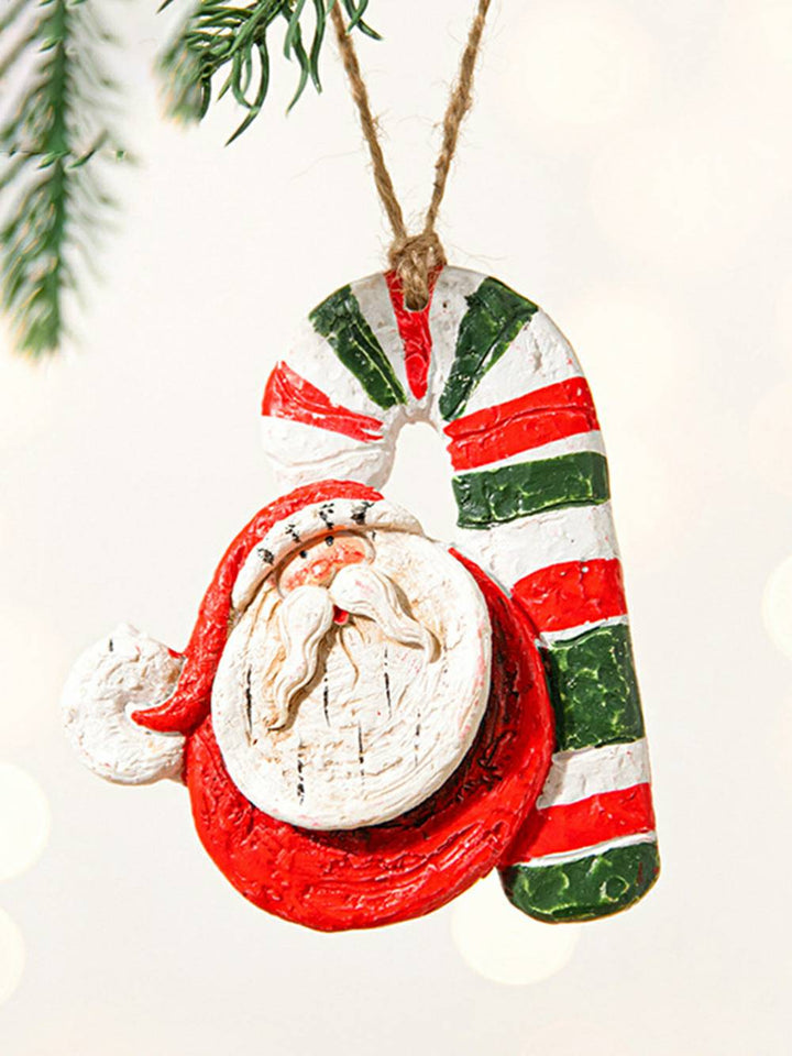 Ornamento de coração de Papai Noel em resina pintada de cerâmica estilo vintage