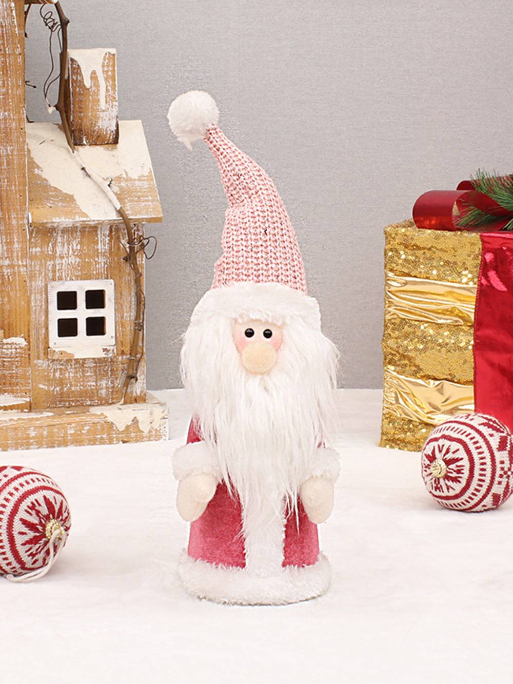 Chapéu de malha de tecido rosa boneco de neve brinquedo de pelúcia decoração de Natal