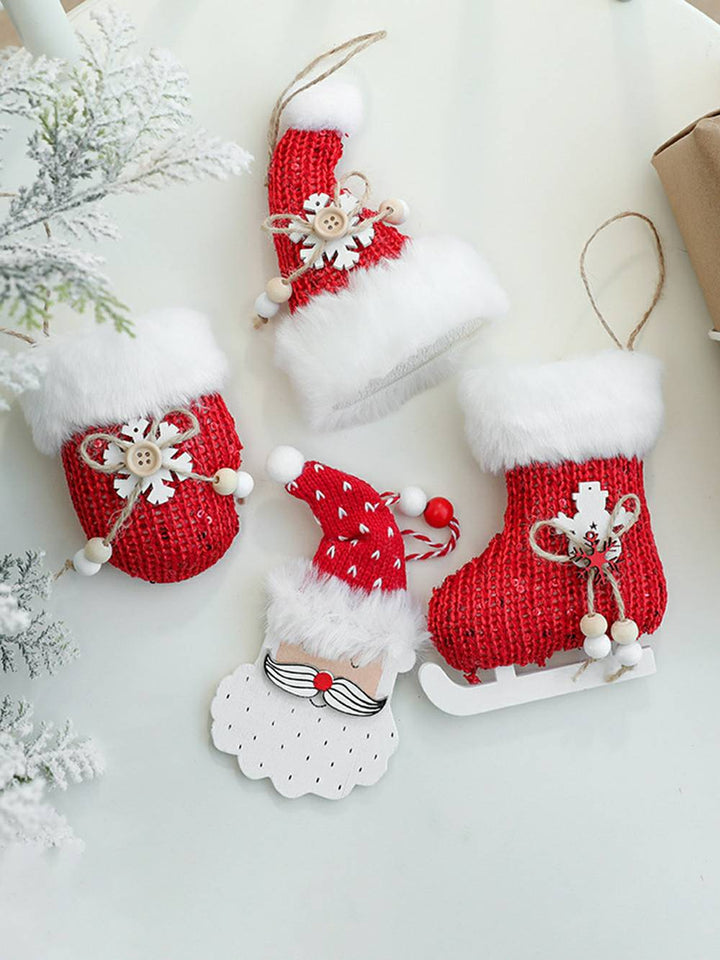 Ensemble d'ornements de décoration de chaussettes de Noël et de gants en peluche