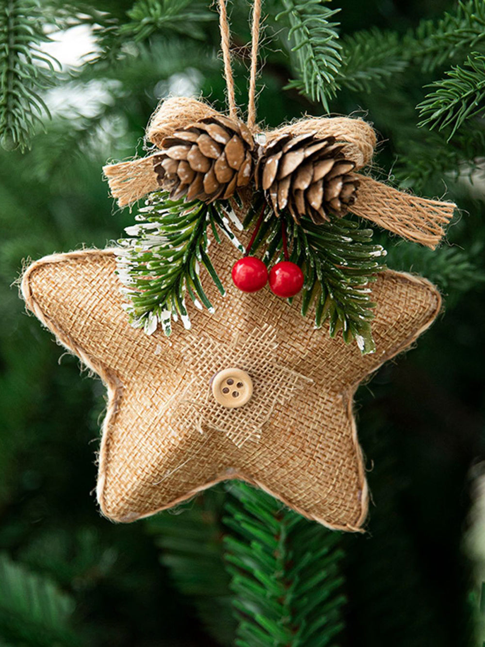 תליון לקישוט עץ חג המולד של כוכב חמישה קצוות אצטרובל