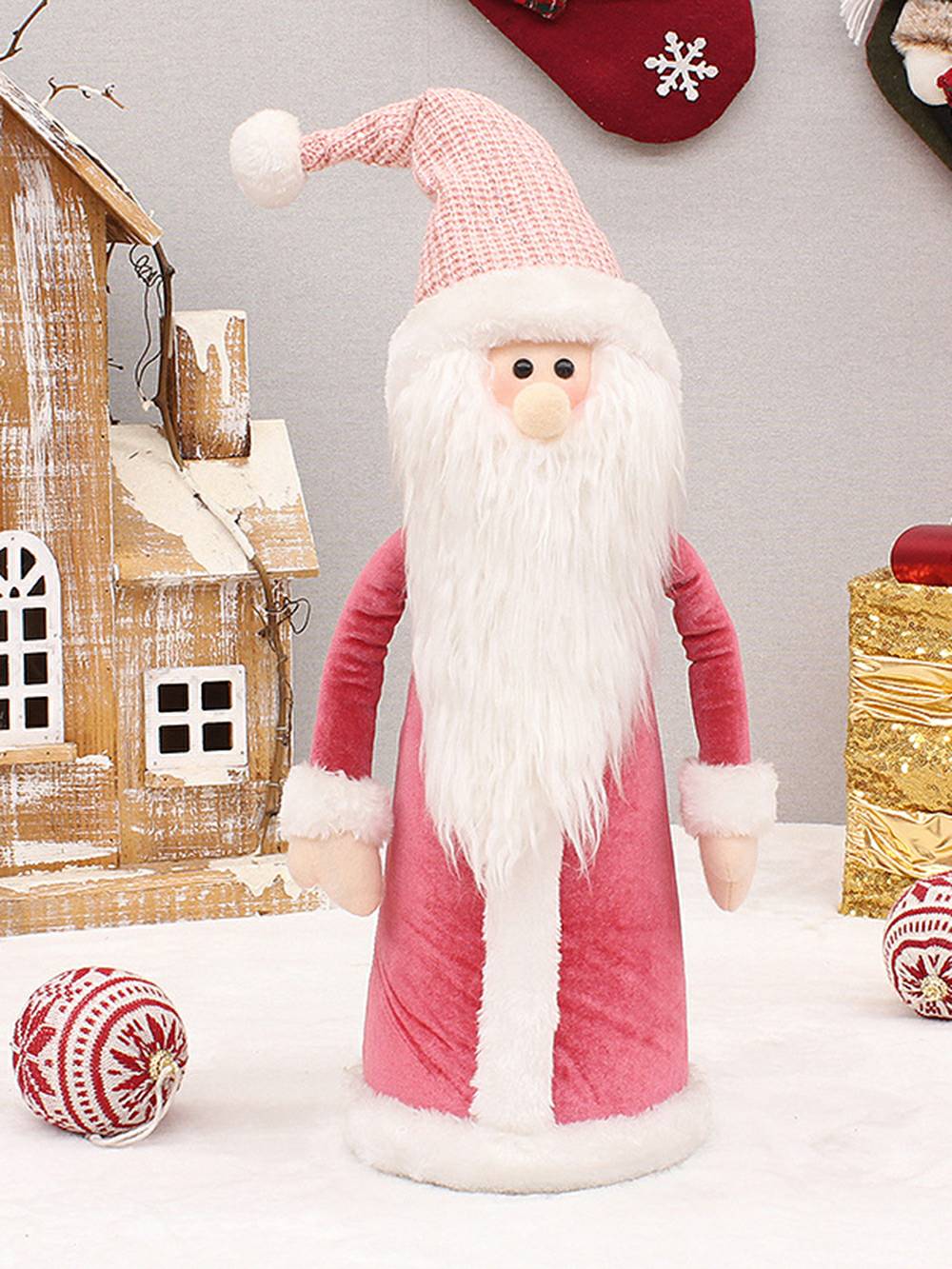 Gorro de punto de tela rosa, muñeco de nieve, juguete de peluche, decoración navideña