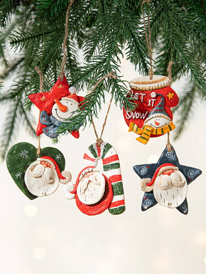 Keramik-Weihnachtsmann-Herz-Ornament im Vintage-Stil aus bemaltem Kunstharz
