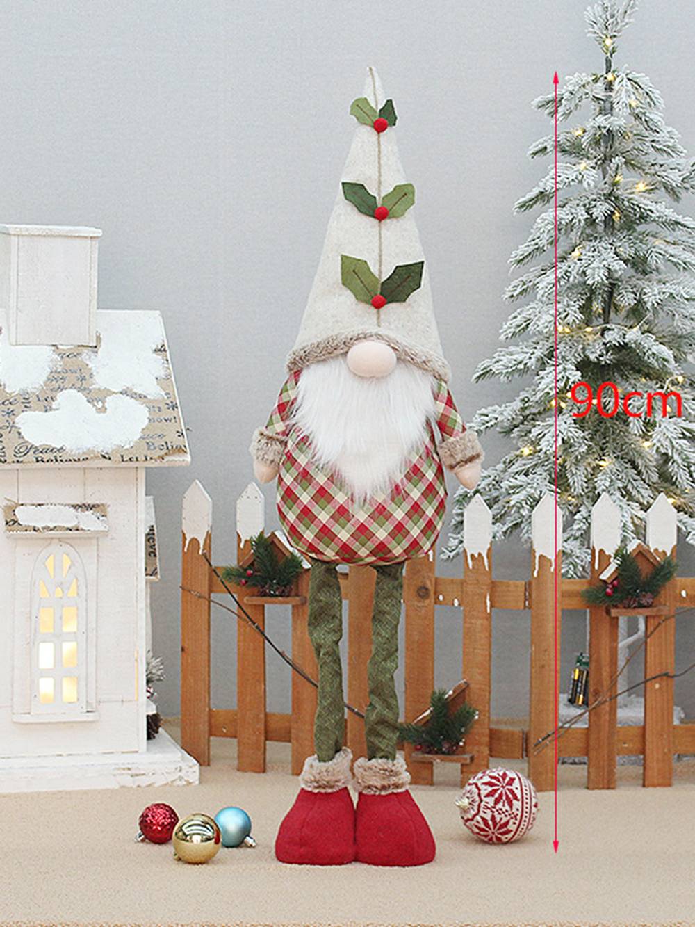 Röd pläd julgran Gnome plyschdockor med sittande och stående poser