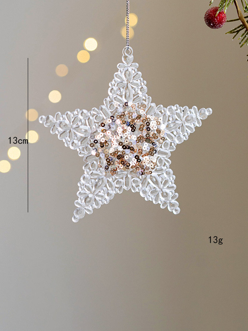 Colgante de decoración de árbol de Navidad con lentejuelas rosas adhesivas, estrella de cinco puntas