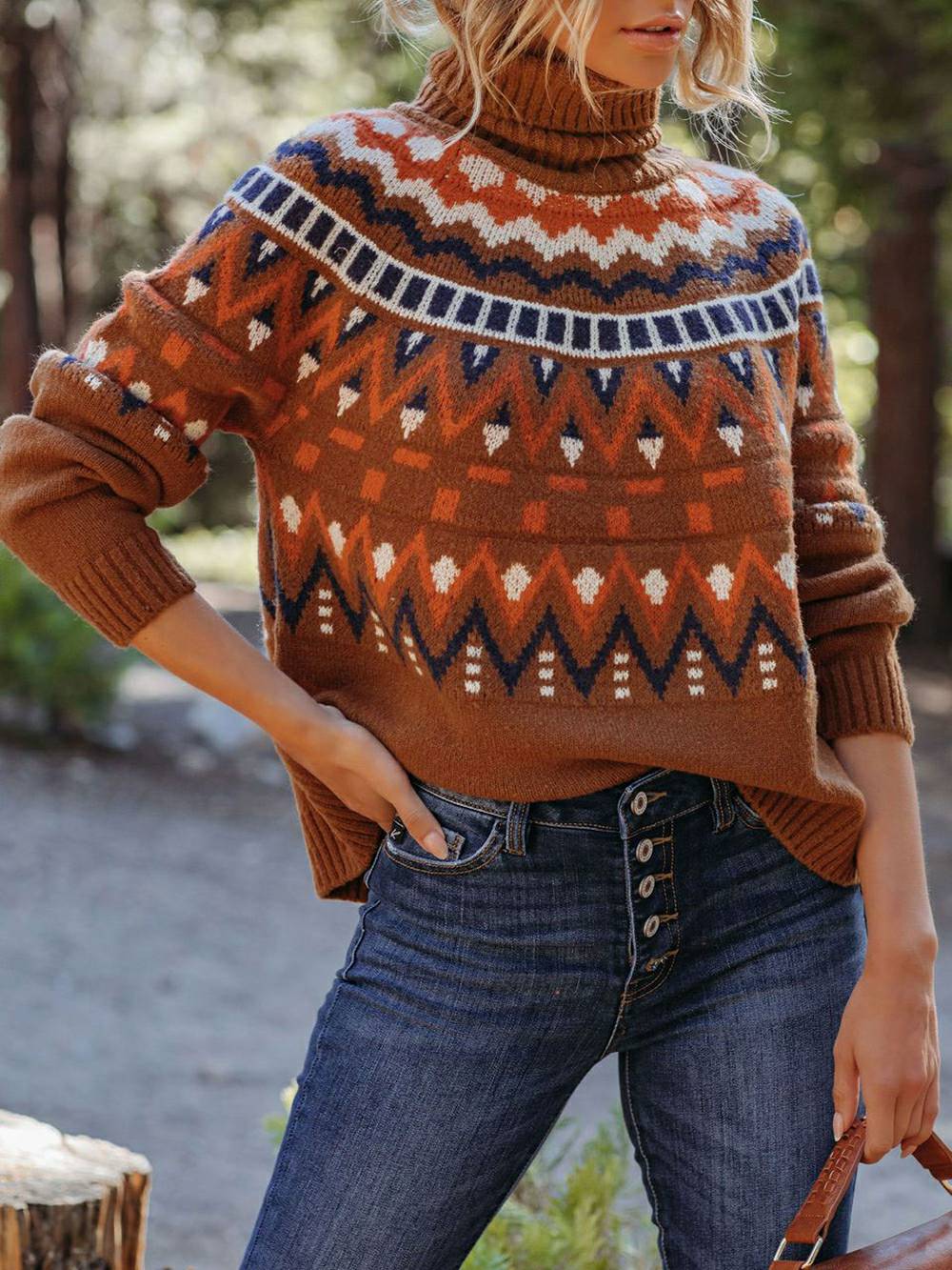 Vintage gesträifte Faarf Block Turtleneck Sweater