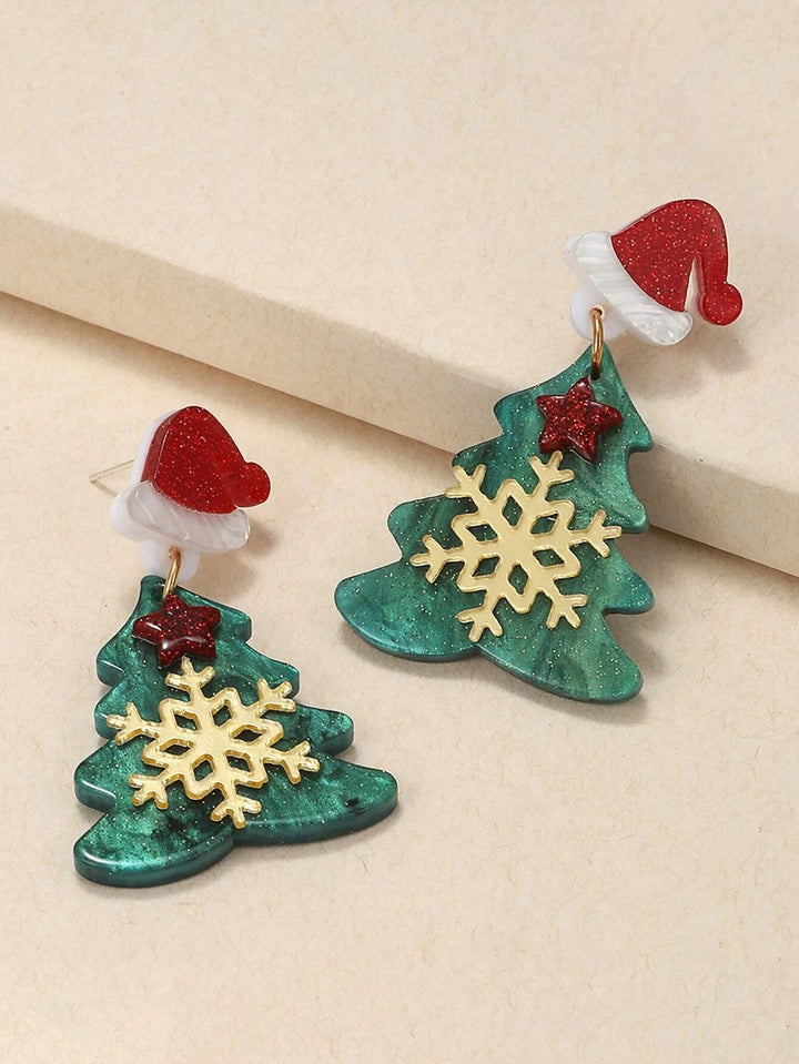 Boucles d'oreilles de Noël, chapeau et flocon de neige, décoration d'arbre