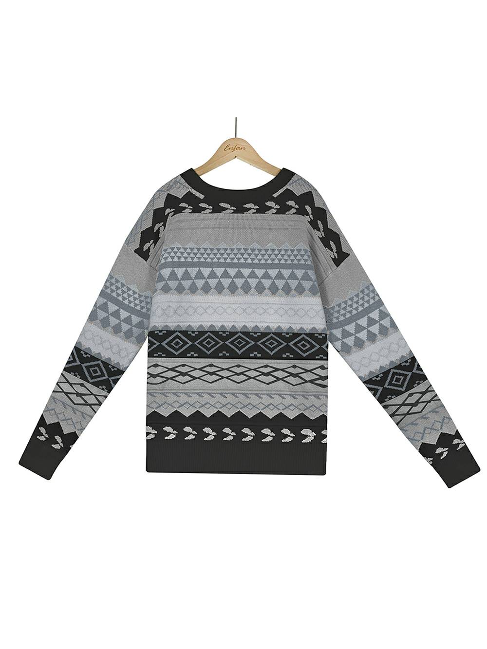 Suéter de malha jacquard multicolorido patchwork