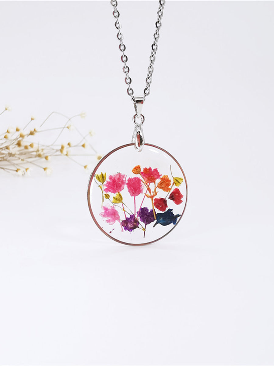 Halsketten mit gepressten Blumen aus Kunstharz – Regenbogengarten-Begonienblüte