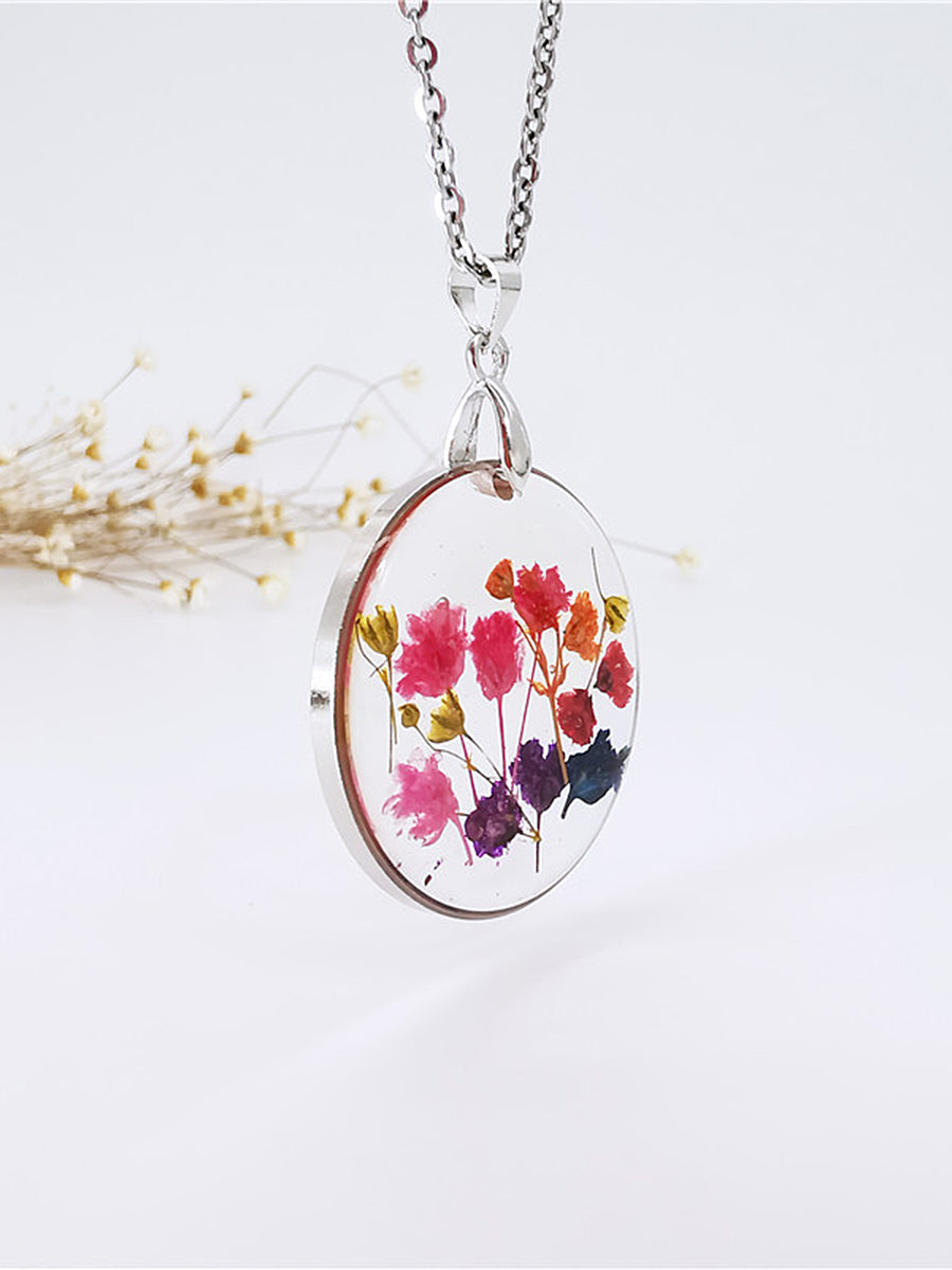 Halsketten mit gepressten Blumen aus Kunstharz – Regenbogengarten-Begonienblüte