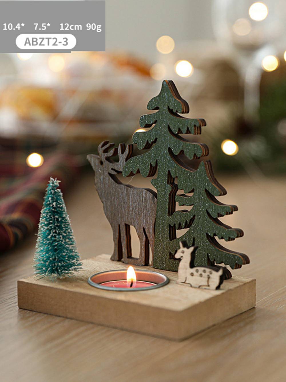 Portacandele con Babbo Natale e renna in stile nordico - Accento decorativo per cottage natalizio