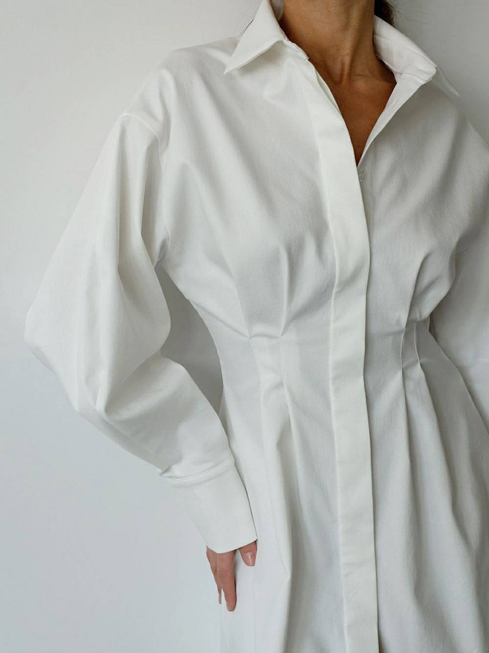 Lässige, elegante, solide Patchwork-Hemdkleid mit Umlegekragen