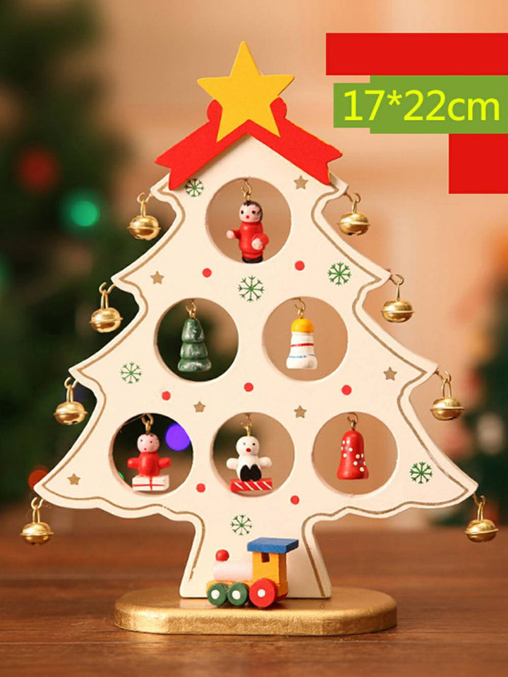 Bezaubernder 3D-Weihnachtsbaum aus Holz mit Schneemann-Glocken-Ornament