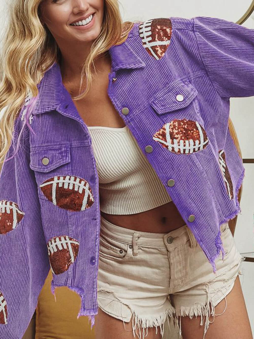 Veste simple boutonnage à sequins Game Day Rugby