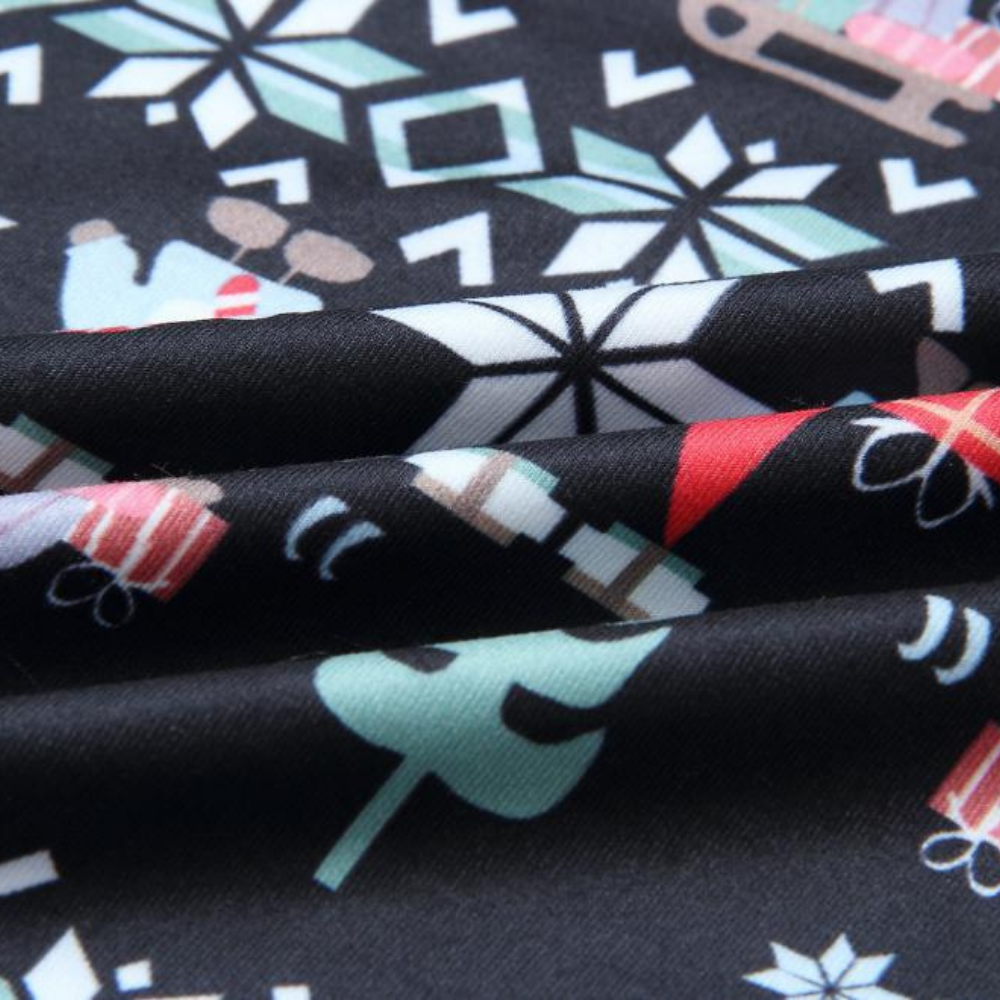 Lindos conjuntos de pijamas a juego con estampado de Papá Noel negro (con ropa para perros)
