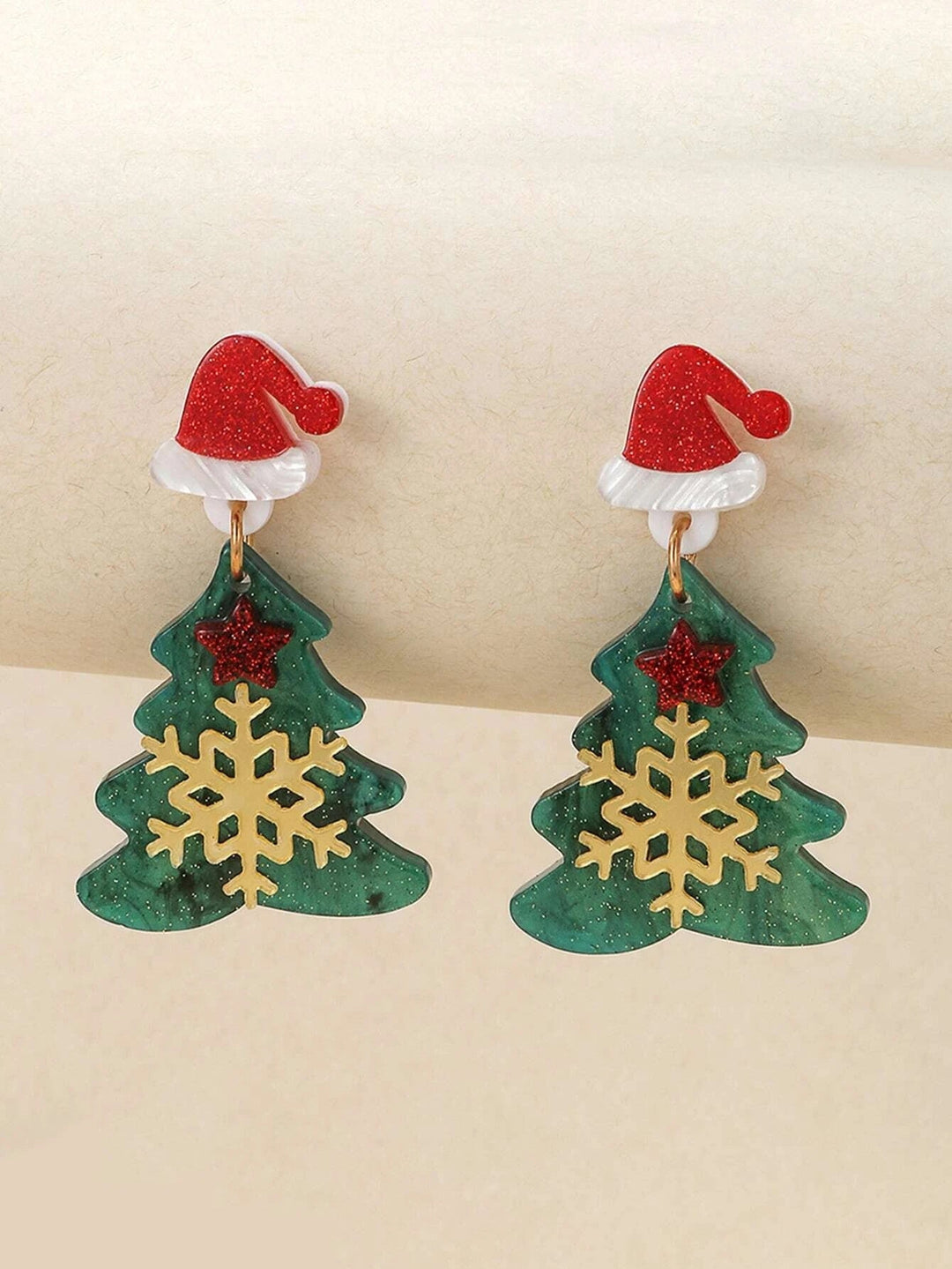 Kolczyki świąteczne Kapelusz i choinka z dekoracją płatka śniegu