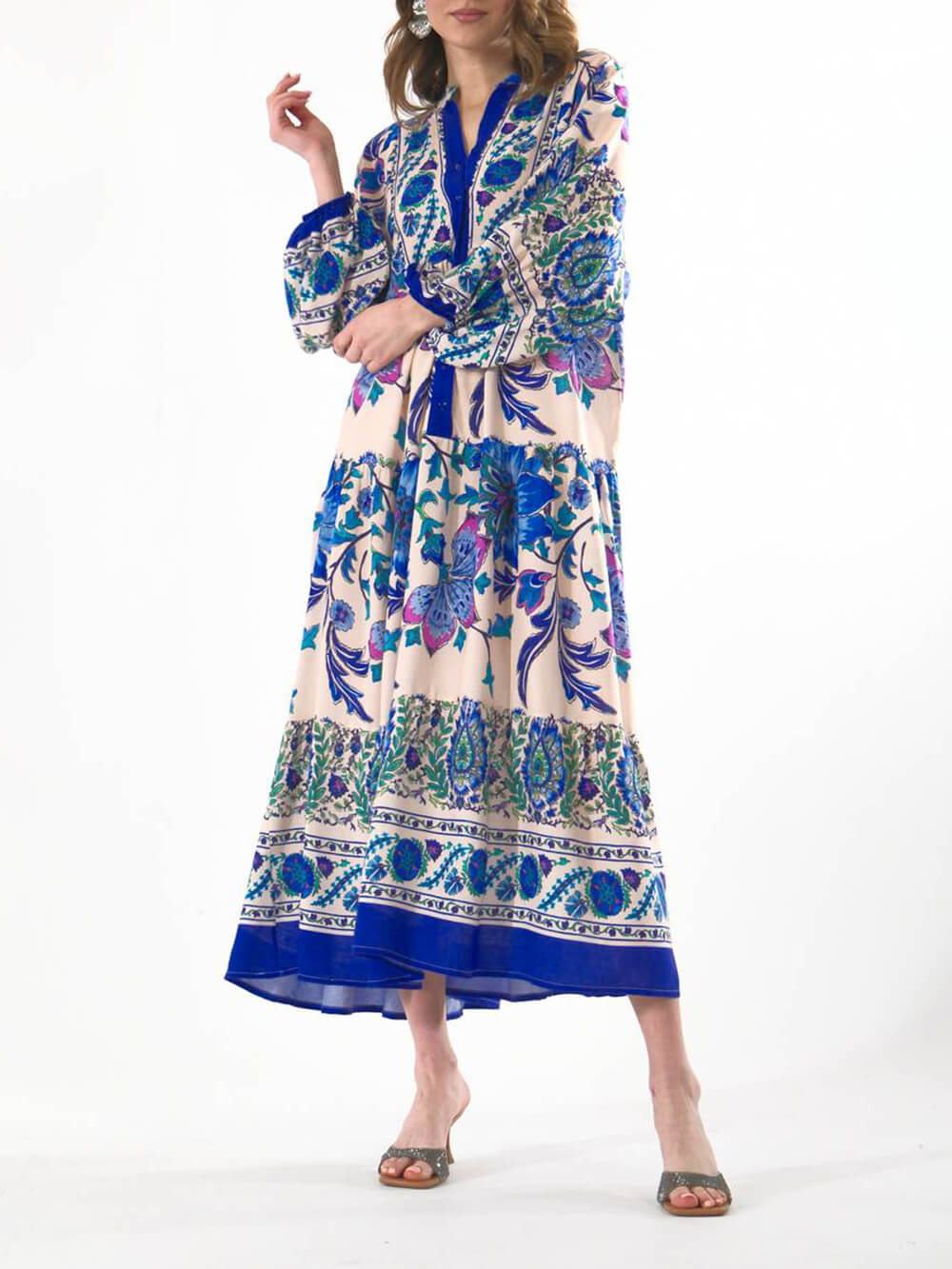 De Bohemian Bloom maxi-jurk met lange mouwen