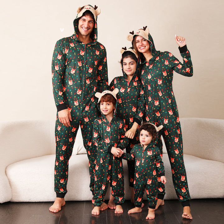 Pyjamas assortis à imprimé renard vert et ampoule de Noël