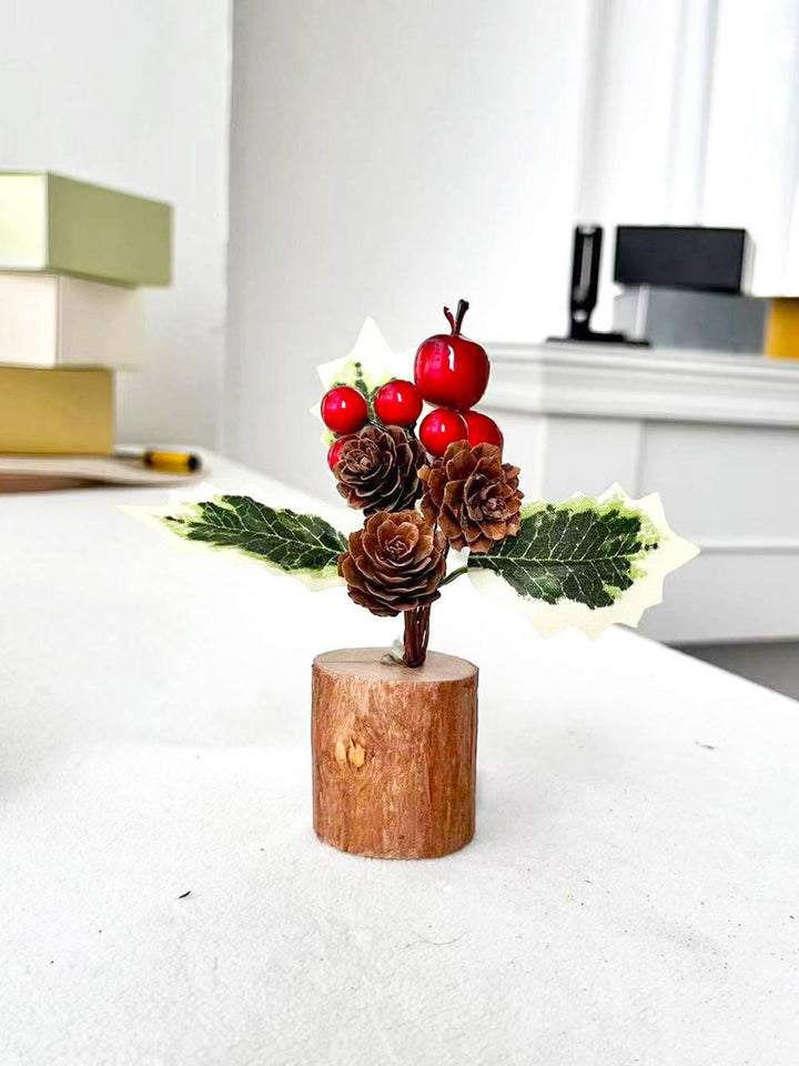 Rami di pigna di ceppo di legno a bacca rossa con decorazione per albero di Natale con fiocco