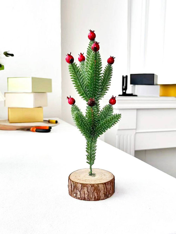 Wood Stump Red Berry Pine Cone Grener med Bue juletre dekorasjon