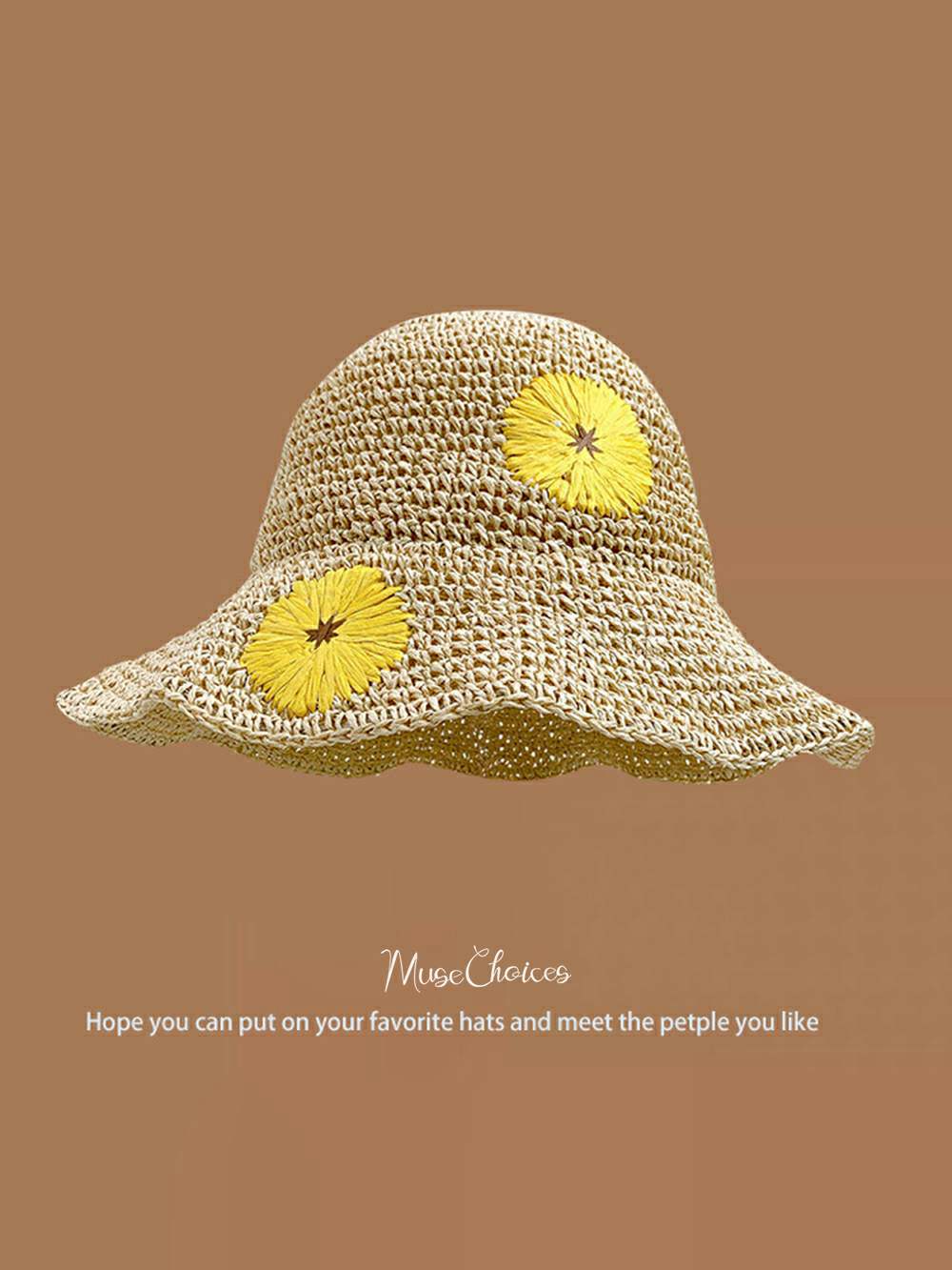 Χειροποίητο καπέλο ηλίου σε μπεζ ηλίανθο