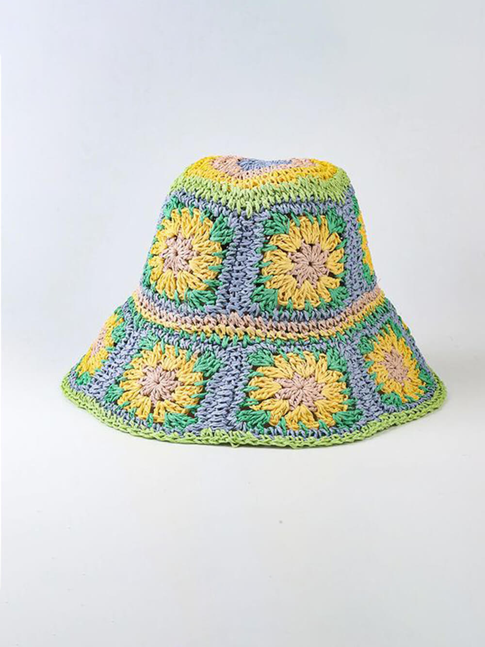 Crochet Hut Blummen Lila Gréng
